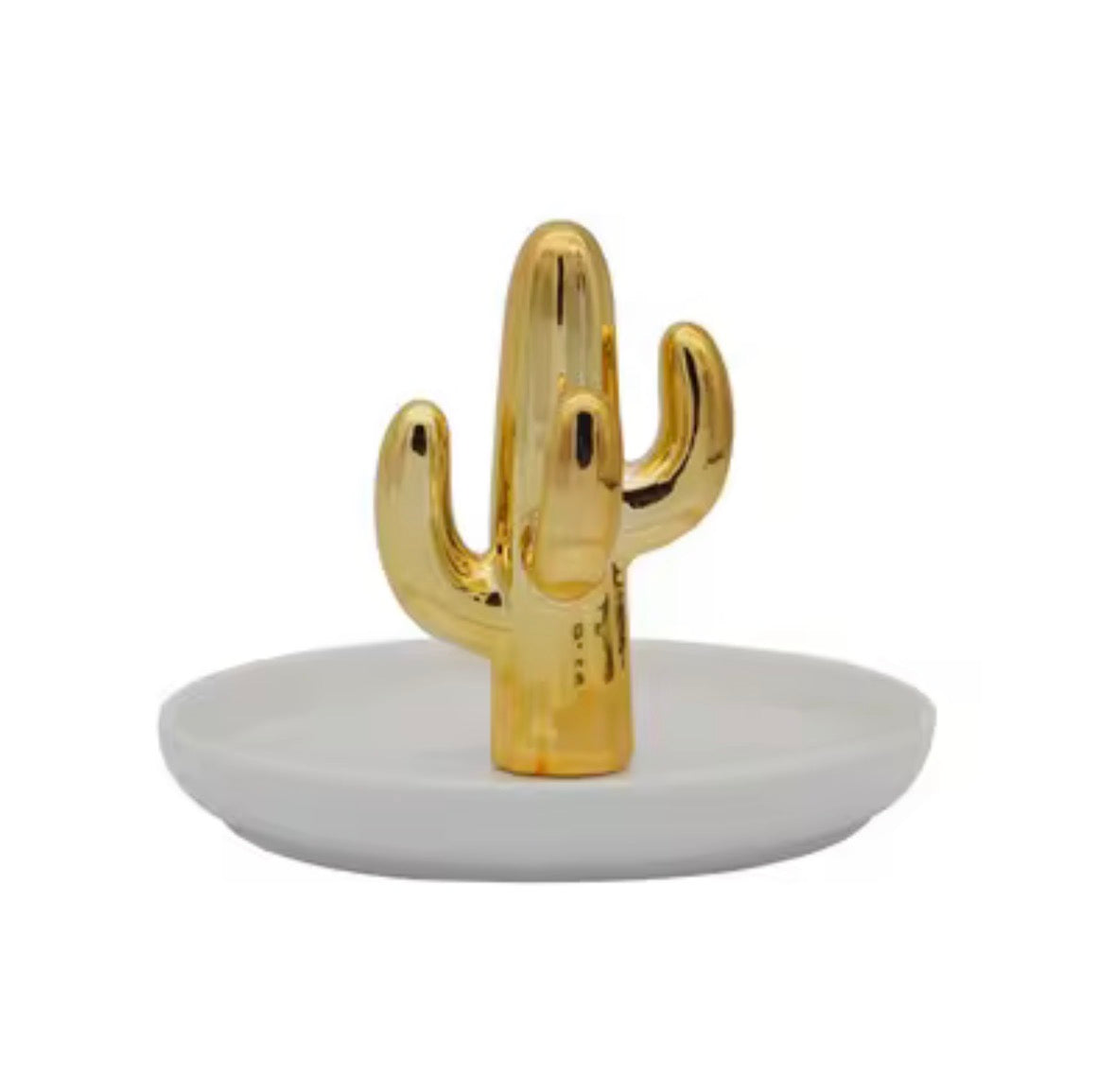 ✨ Ceramic Gold Cactus Ring and Jewelry Dish