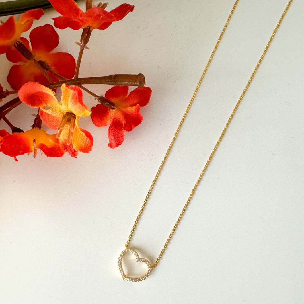 Gold Dipped Pave Heart Pendant Necklace