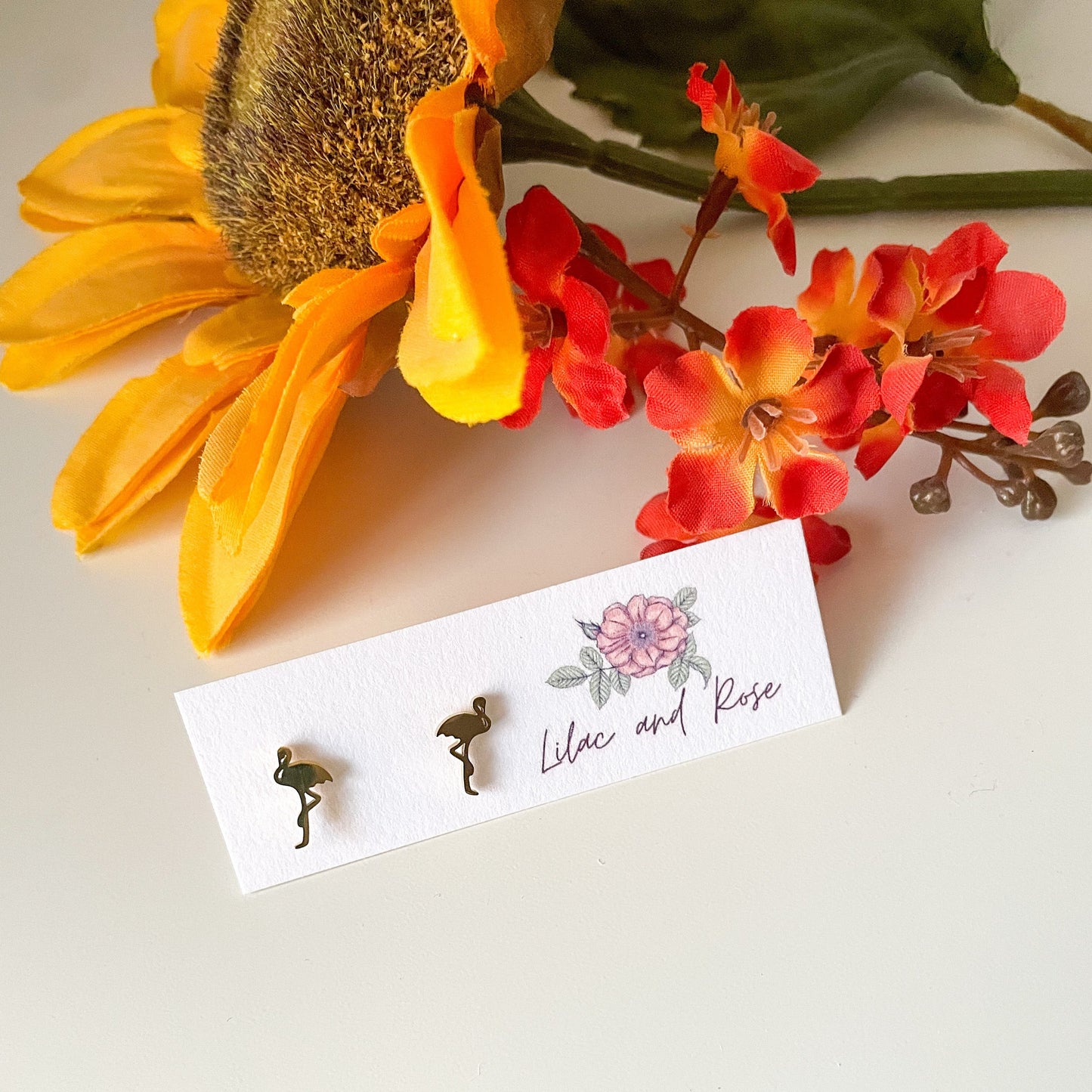 dainty flamingo earrings tropical gift idea
