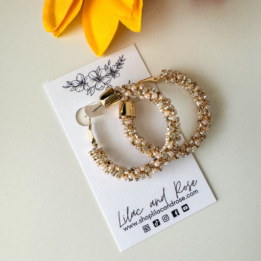 ✨ Rhinestone Pearl Circle Hoop Earrings