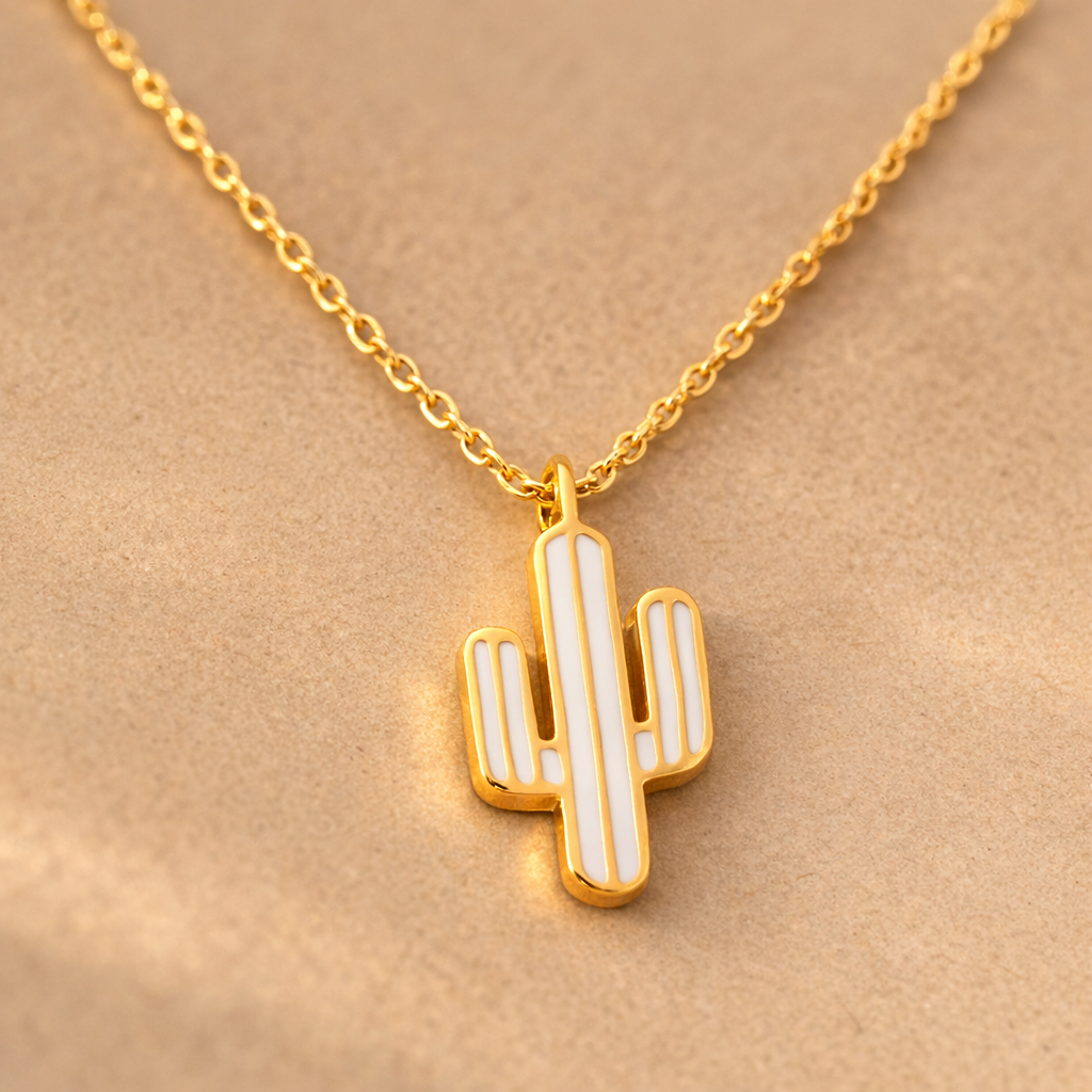 ✨ White Striped Cactus Necklace
