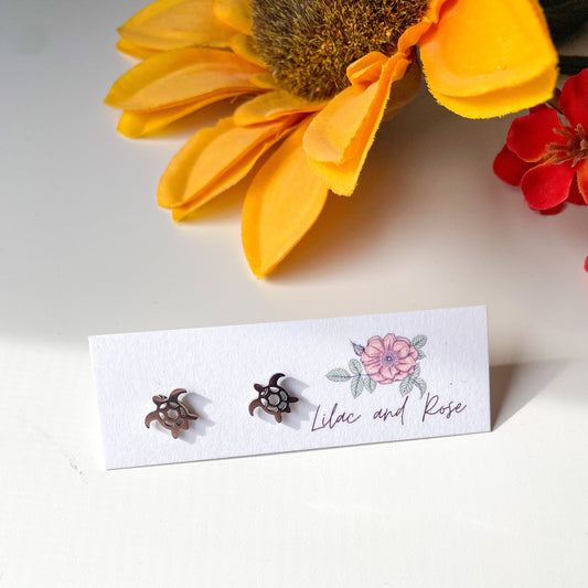 tiny turtle earrings hypoallergenic coastal jewelry