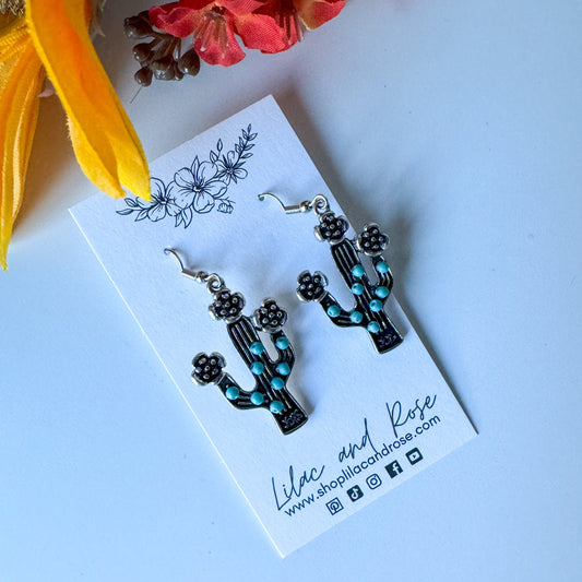 ✅ Turquoise Bead Cactus Earrings