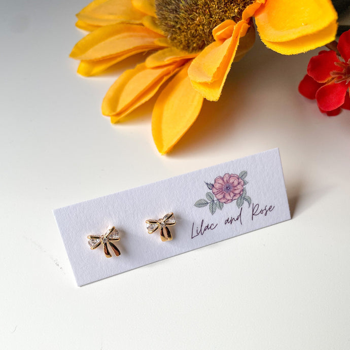 dainty bow earrings Lilac and Rose