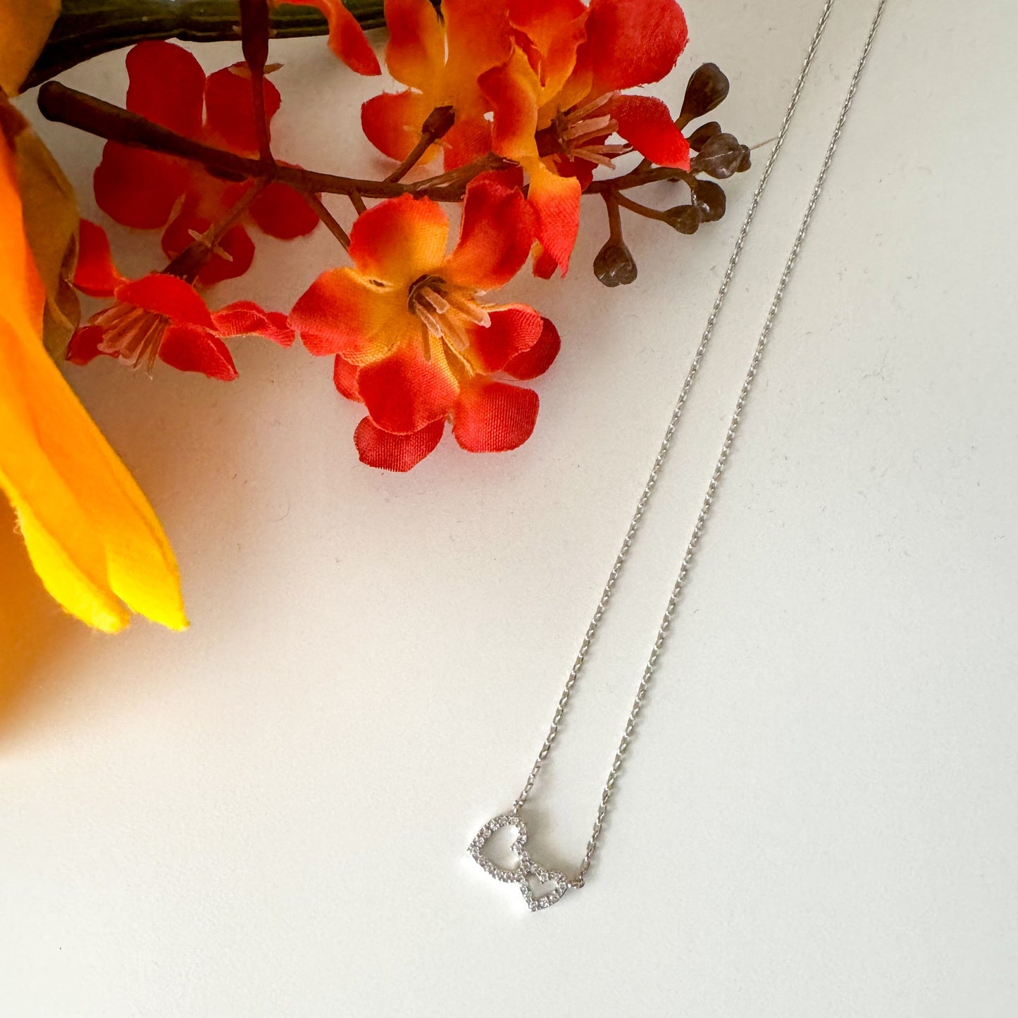 ✨ Mini Jewel Double Heart Pendant Necklace