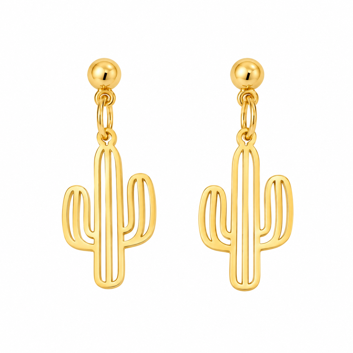 ✨ Gold Cactus Line Art Earrings – Minimal Desert Design with Modern Shine