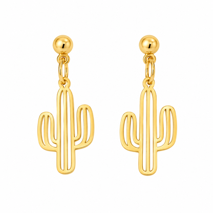 ✨ Gold Cactus Line Art Earrings – Minimal Desert Design with Modern Shine