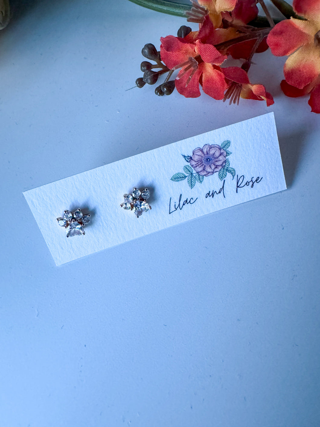 CZ Mini Paw Print Stud Earrings