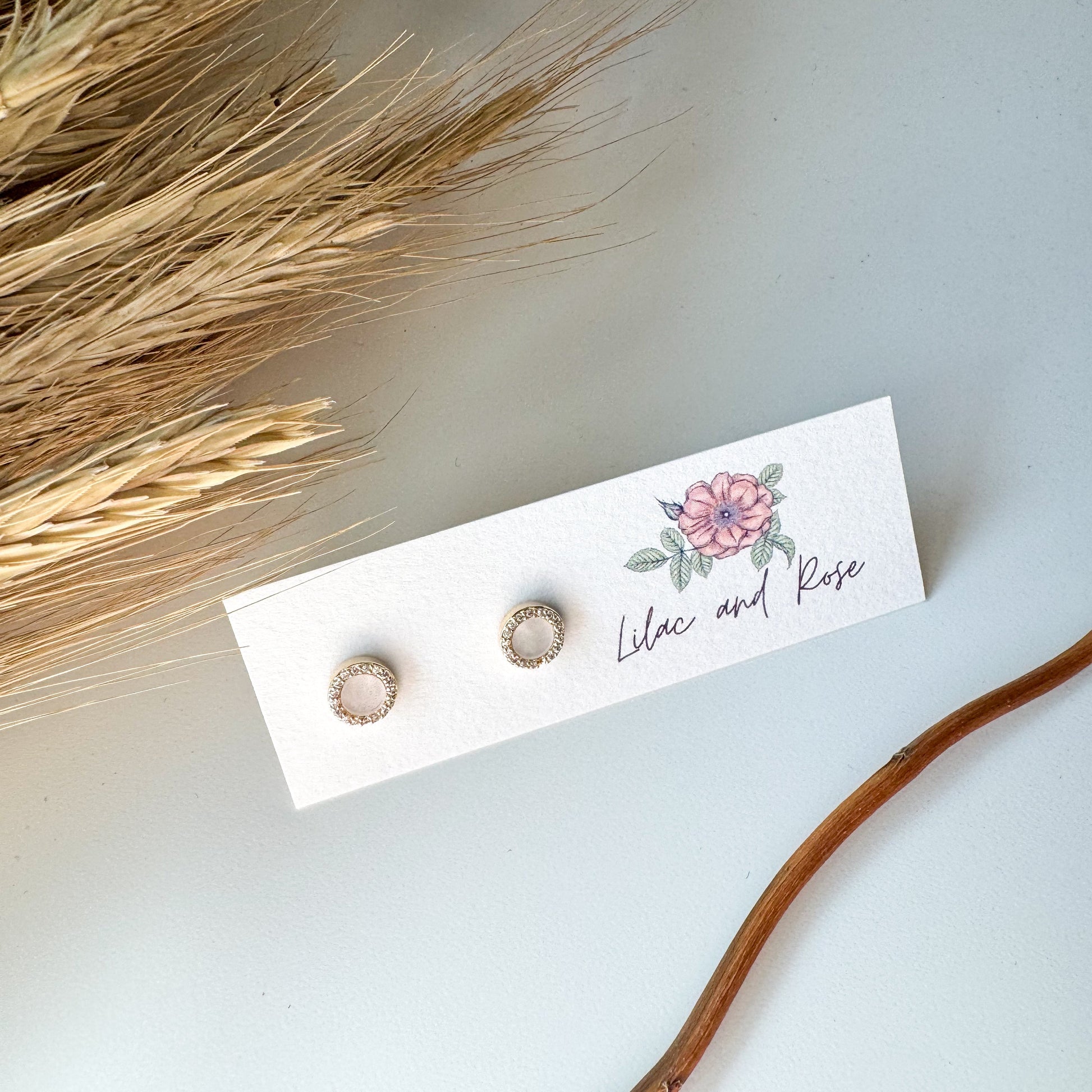 cz white pave stud earrings Lilac and Rose