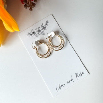 metallic triple wire latch hoop earrings mixed metal gold silver