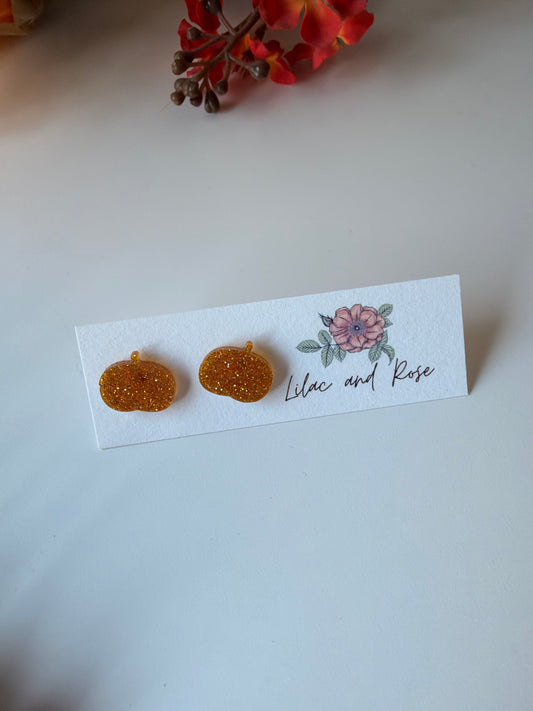 Glittery Pumpkin Stud Earrings