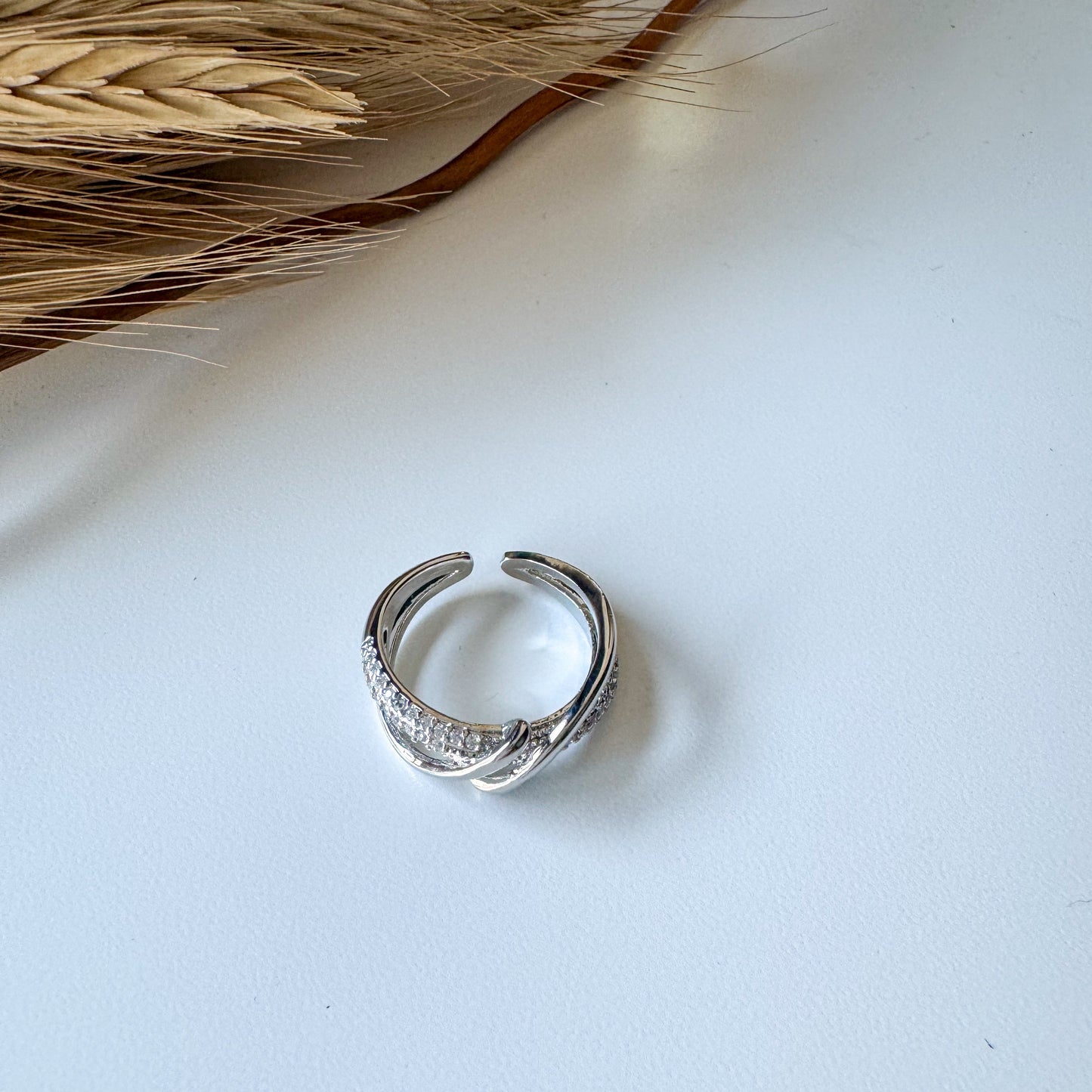 wrapped pave row open band ring gold silver Lilac and Rose