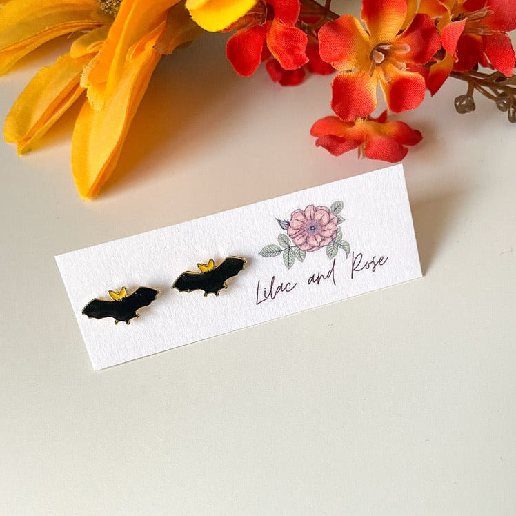 Black Bat Stud Earrings