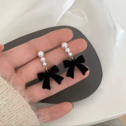black bow earrings pearl accent lightweight jewelry