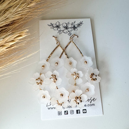 ✨ Frosted Flowers and Pearl Teardrop Dangle Earrings