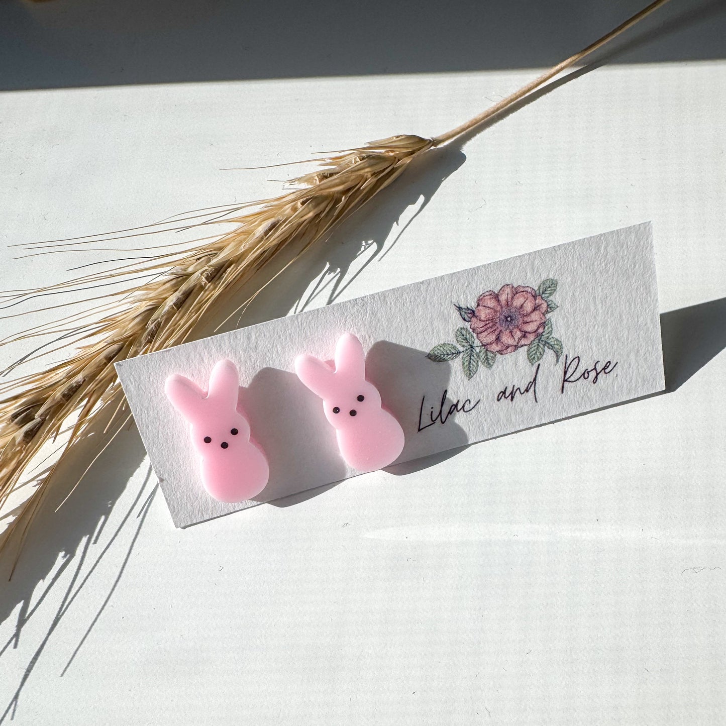 acrylic bunny stud earrings pastel spring Lilac and Rose