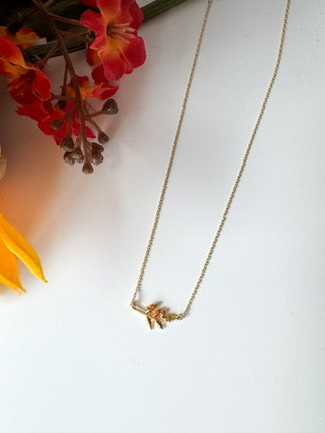 Gold Dipped Leaf Branch Pendant Necklace