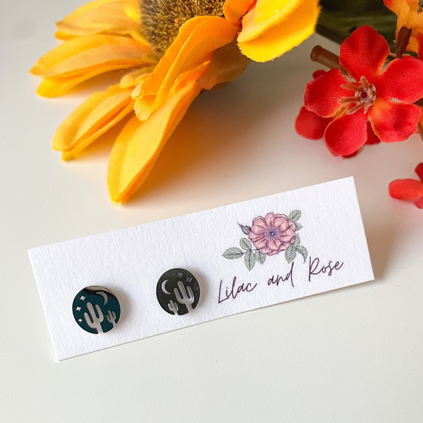 desert cactus earrings night design hypoallergenic jewelry