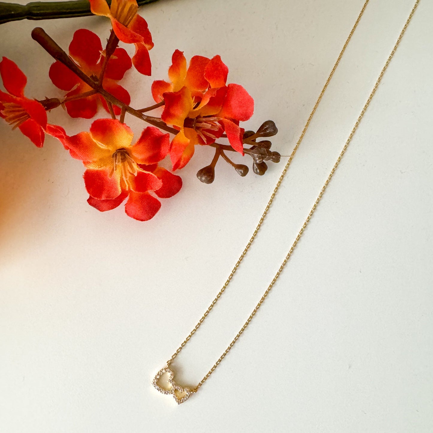 ✨ Mini Jewel Double Heart Pendant Necklace
