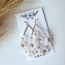 Load image into Gallery viewer, Frosted Flowers and Pearl Teardrop Dangle Earrings
