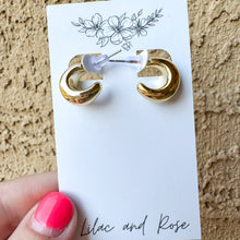 Load image into Gallery viewer, small gold hoops minimal glow earrings daily essentials
