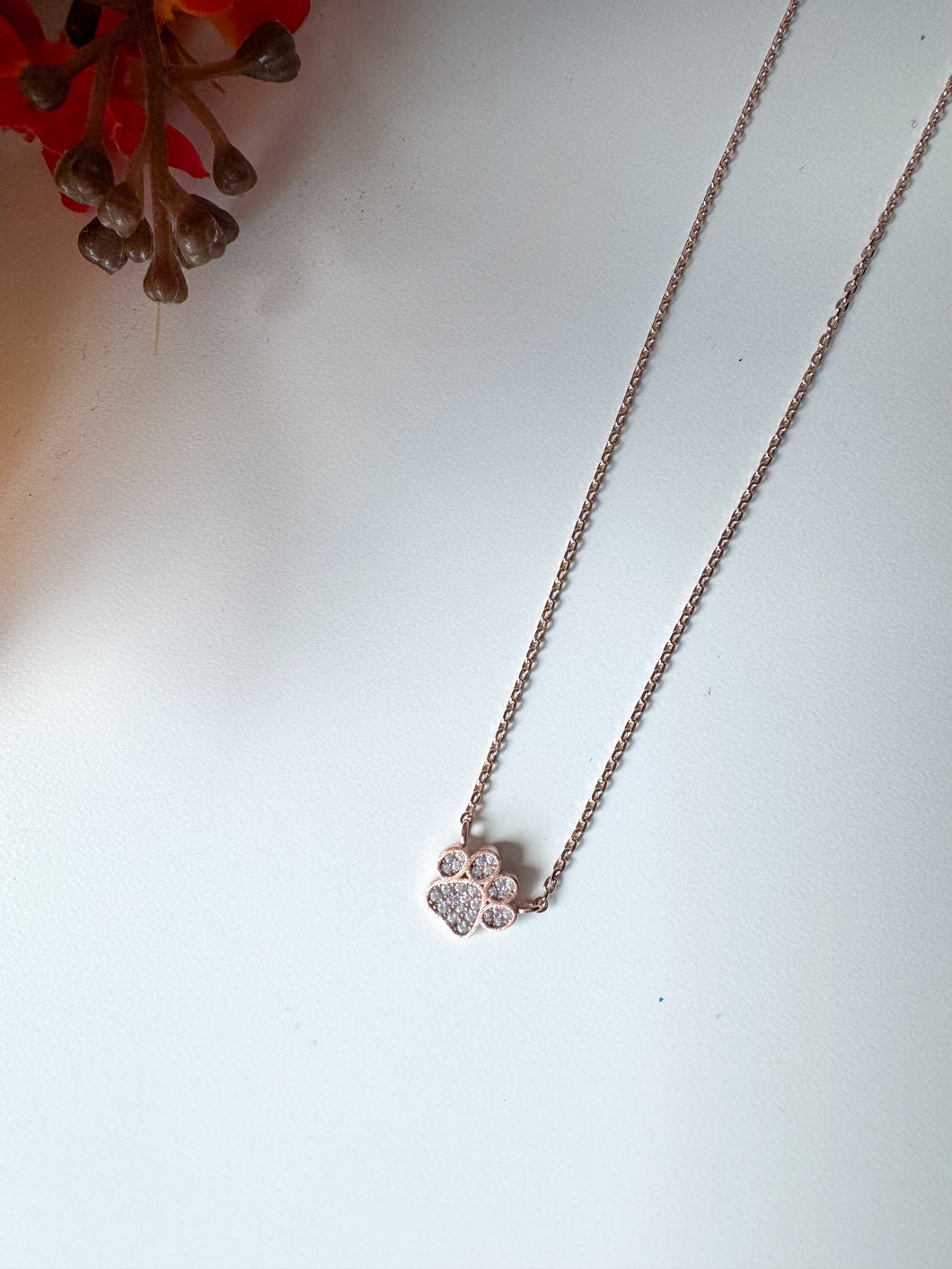Pave Dog Paw Print Charm Necklace