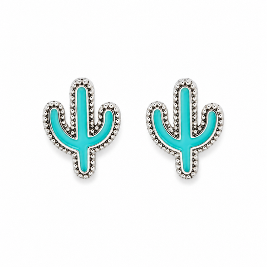 ✨ Turquoise Cactus Stud Earrings – Desert Color with Southwest Charm