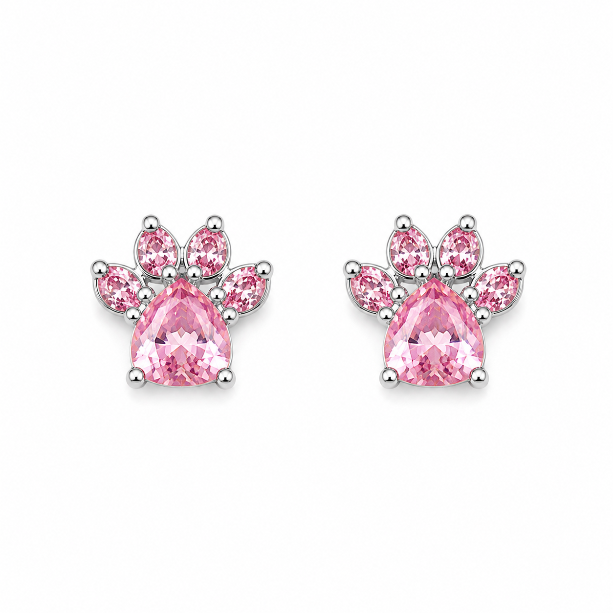 ✨ CZ Pink Paw Print Stud Earrings – Sparkly Love for Pet Lovers