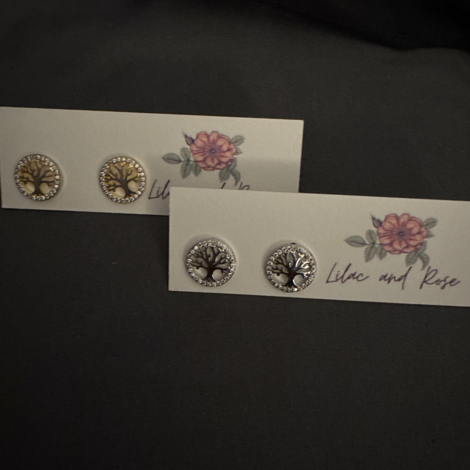 symbolic stud earrings Tree of Life Lilac and Rose