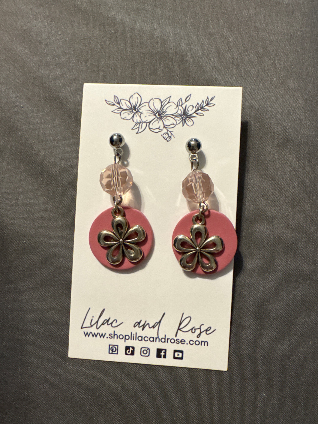 Pink Beaded Flower Earrings