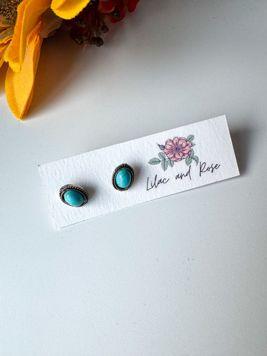 ✨Double Oval Outline Turquoise Studs