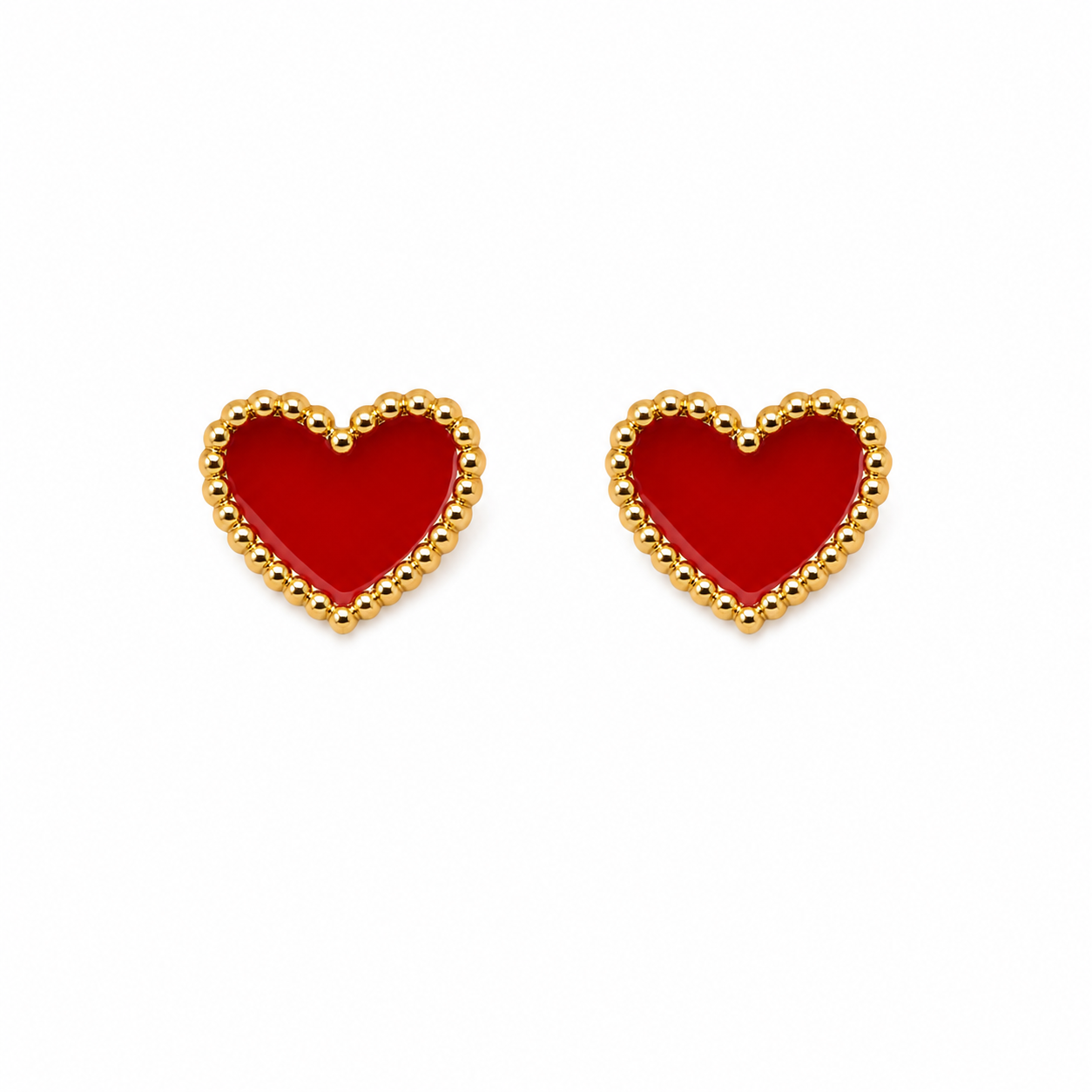 ✨ Red Heart with Gold Trim Stud Earrings