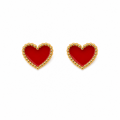 ✨ Red Heart with Gold Trim Stud Earrings