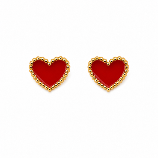✨ Red Heart with Gold Trim Stud Earrings
