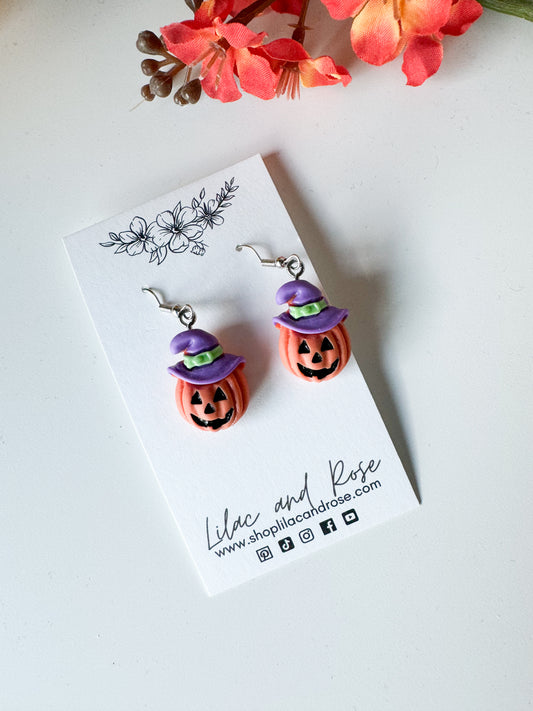 ✅ Jack-O-Lantern with Hat Earrings