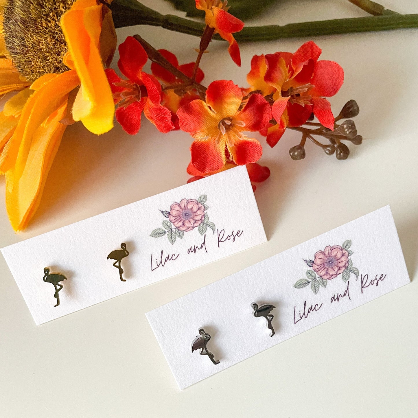 dainty flamingo earrings tropical gift idea