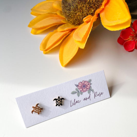 turtle stud earrings dainty gold Lilac and Rose