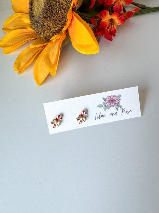 Candy Cane Bow Stud Earrings
