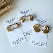 Load image into Gallery viewer, Golden Crescent Hoops – Sculptural Everyday Earrings
