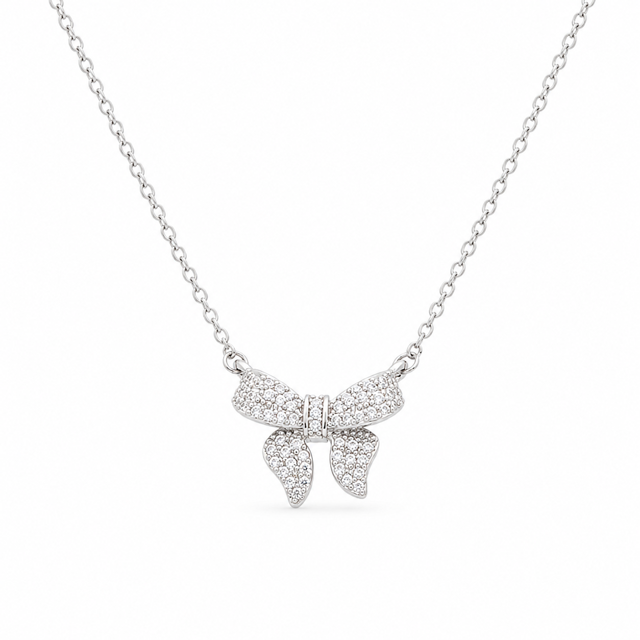 Pave Bow Ribbon Charm Necklace
