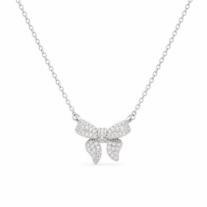 Pave Bow Ribbon Charm Necklace