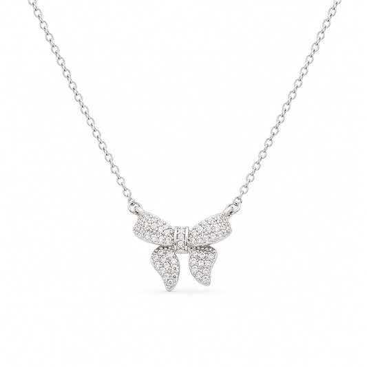 Pave Bow Ribbon Charm Necklace