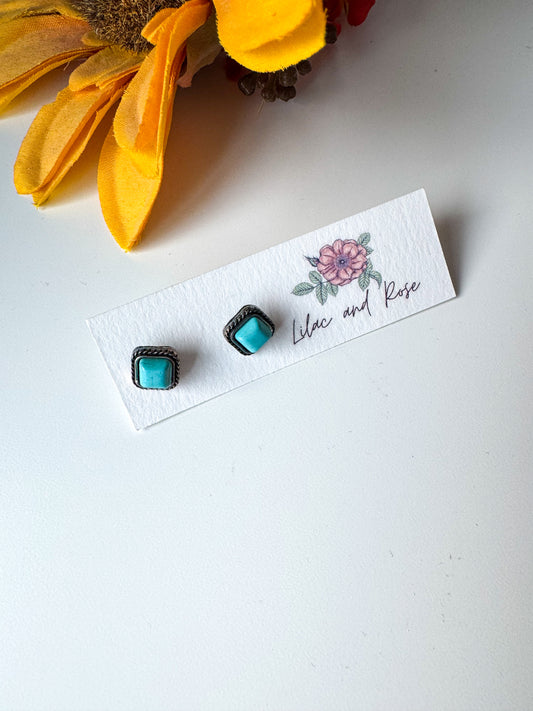 ✨ Square Double Outline Turquoise Studs