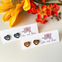 Load image into Gallery viewer, Heart Paw Print Stud Earrings
