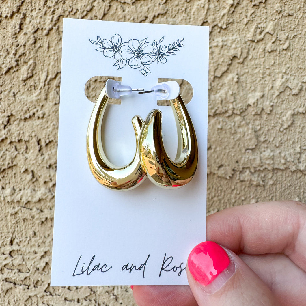 teardrop hoop earrings sculpted gold curved drop Lilac and Rose
