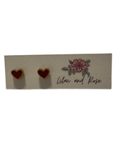 Load image into Gallery viewer, Red Heart with Gold Trim Stud Earrings
