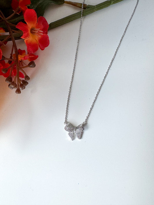 Pave Bow Ribbon Charm Necklace