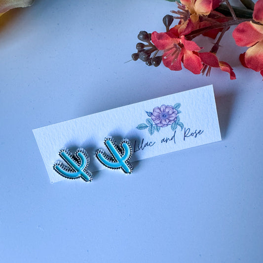 southwest cactus stud earrings turquoise jewelry