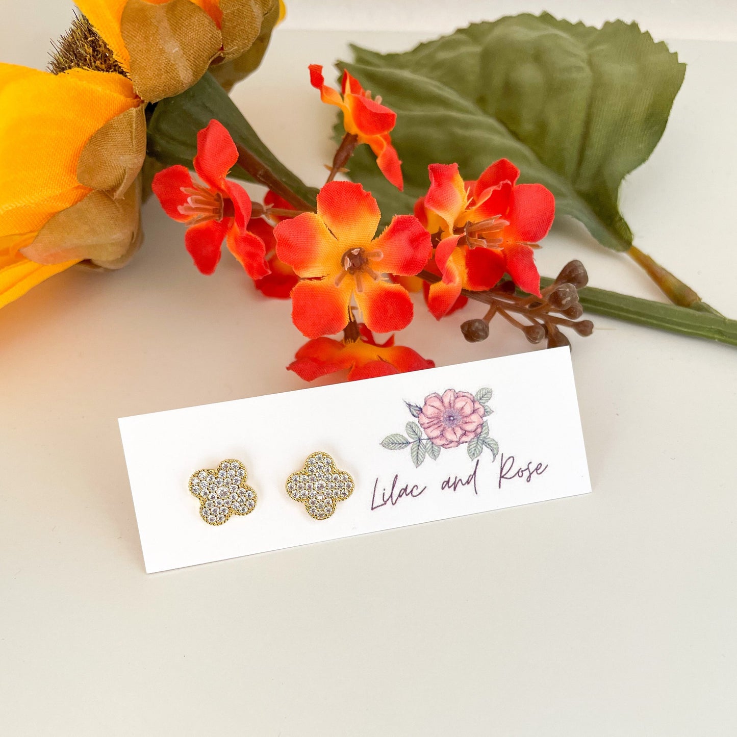 ✅ CZ Clover Stud Earrings