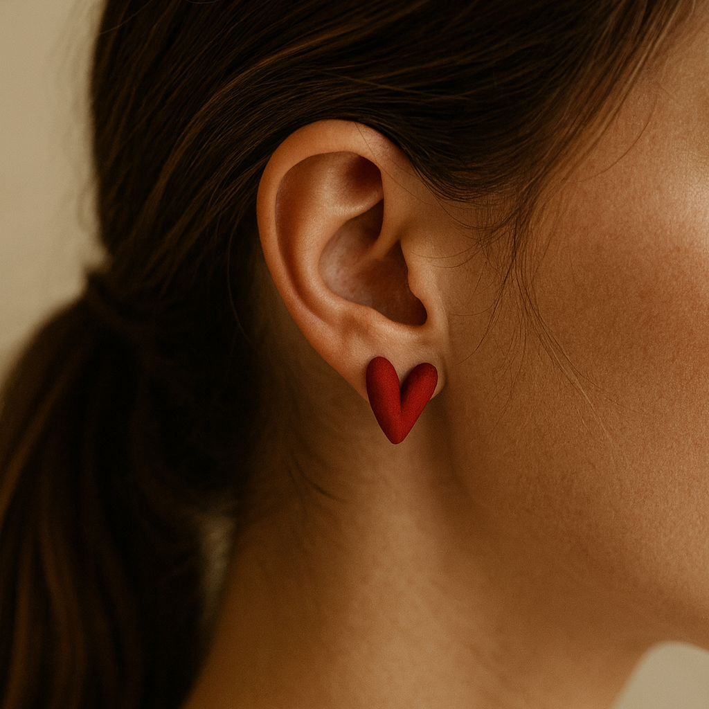red vintage heart stud earrings Lilac and Rose